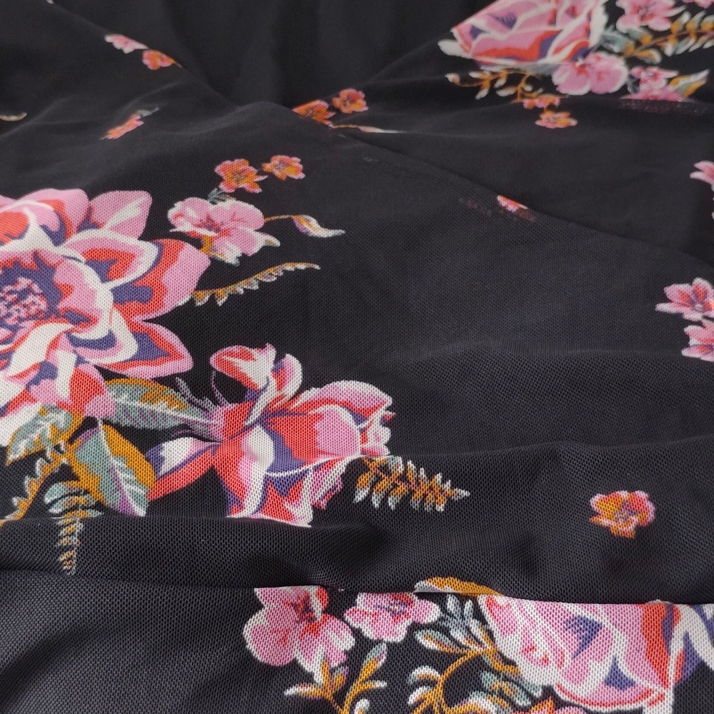Harlow & Rose Women's 3/4 Sleeve Faux Wrap Dark Floral Mesh Maxi Dress Sz PL - Picture 7 of 7